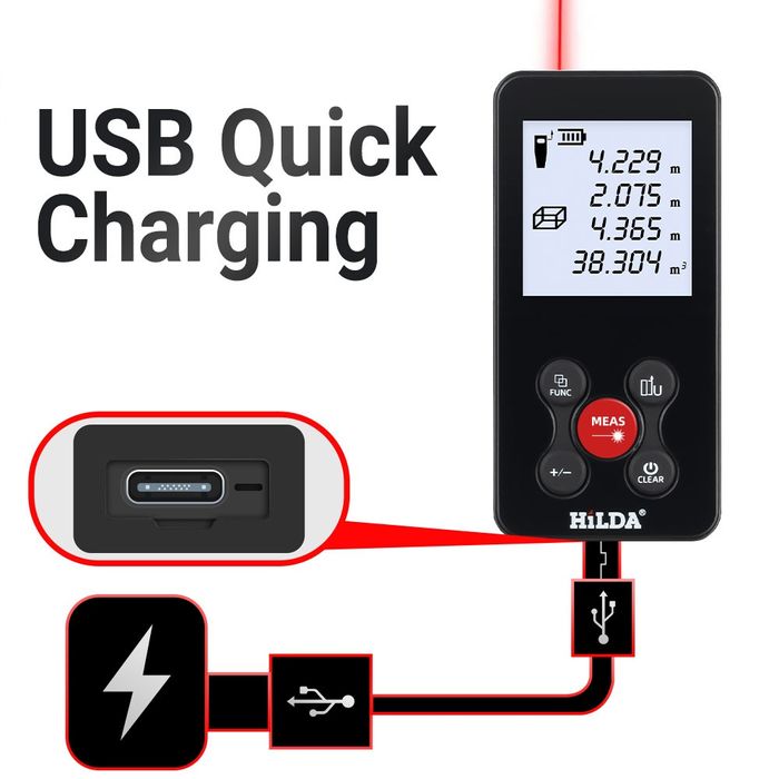 Лазерная рулетка Hilda Е-50m лазерный дальномер на АКБ