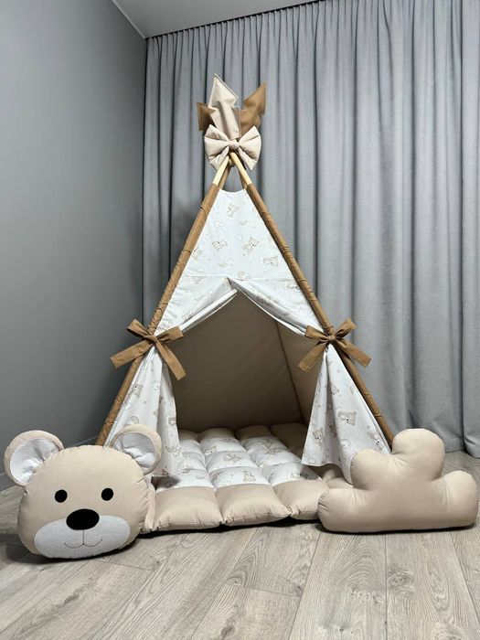 Вігвам намет Кумедні ведмежата  Бонбон з кошиком для іграшок будиночок