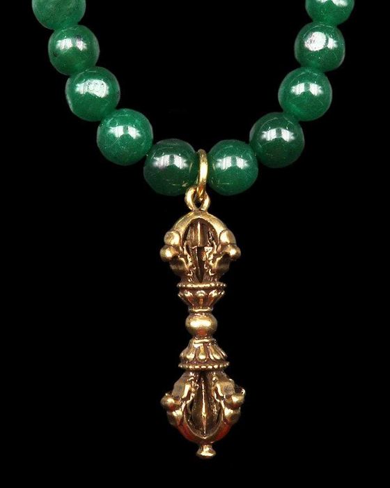 Colar Esmeralda budista - Dorje/Vajra - Fecho em ouro 14K Gold