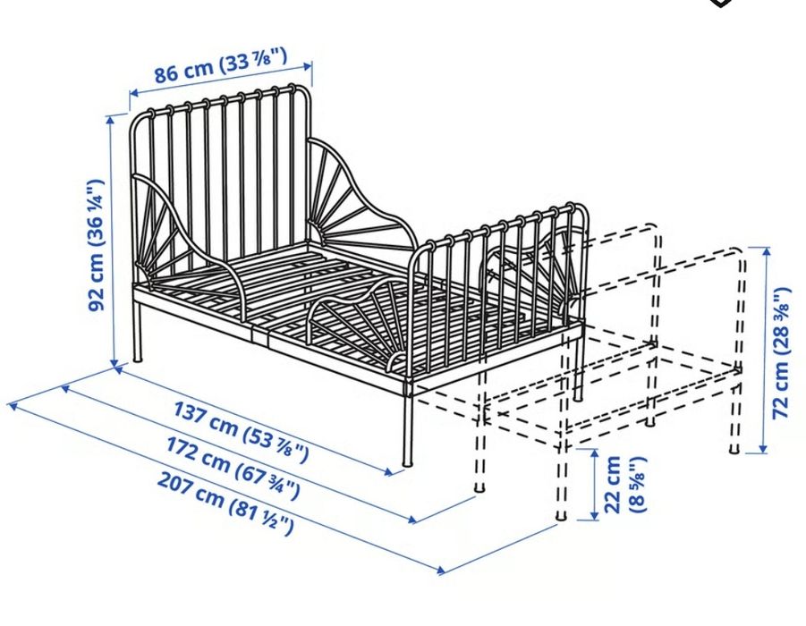 Cama Metal Preta Extensível Minnen c/ Estrado Individual