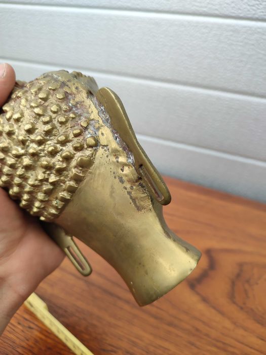 Mosiężna Głowa Buddy Masywna - Ciekawa - Vintage - design -R