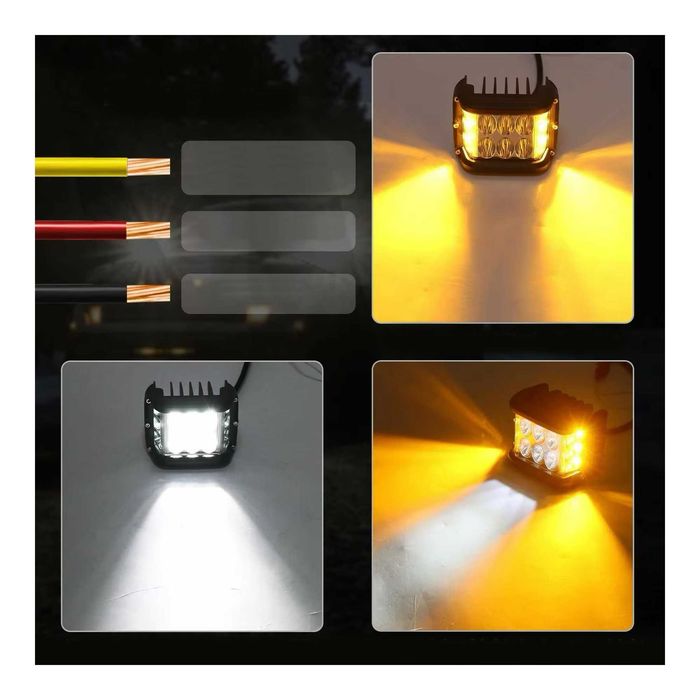 Par Faróis Auxiliares LED Quadrados Dupla Luz - 45W 9000LM