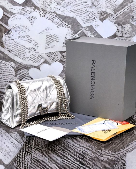 Жіноча сумка Balenciaga Crush Small Chain Bag Quilted in Silver