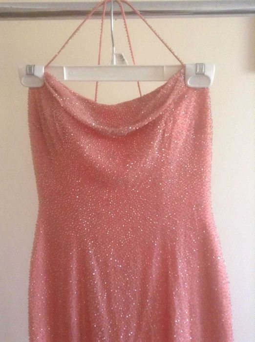 Suknia długa okolicznościowa na szelkach rozm 4/S.