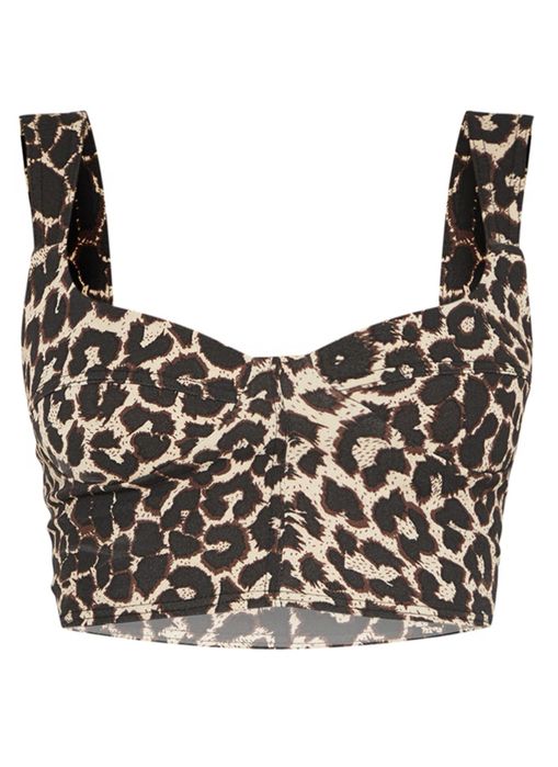 Коричневий укорочений топ з леопардовим принтом