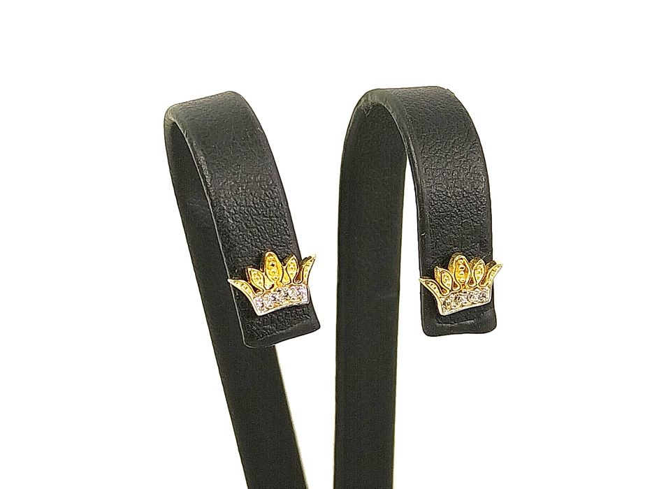 Złote kolczyki KORONA CYRKONIE 585 0,93G SZTYFT