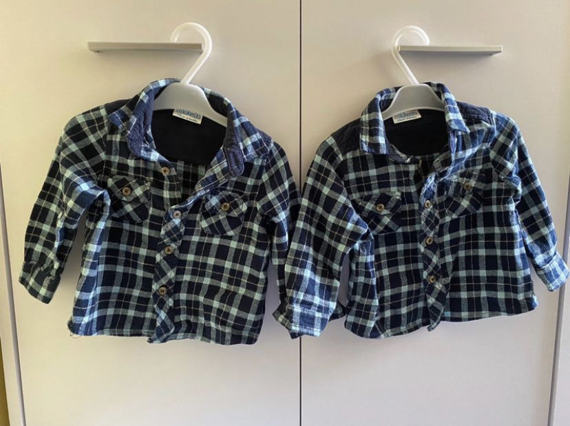 Koszule w kratkę dla bliźniaków bliźniąt 74