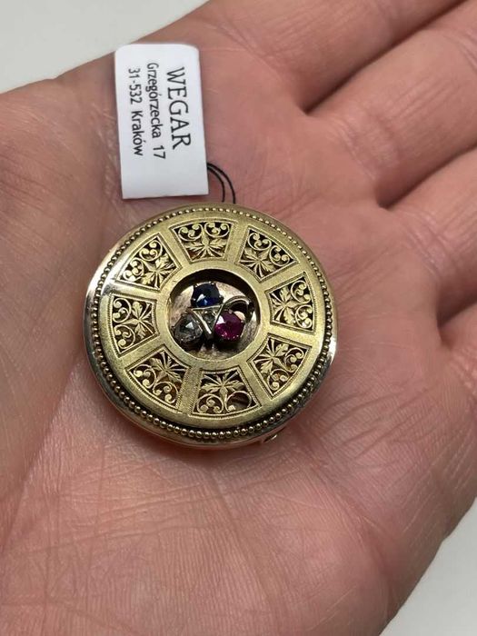 Broszka 7,36g - Diamenty - Niepoprawiany Rubin i Szafir - AUSTRO-WĘGRY