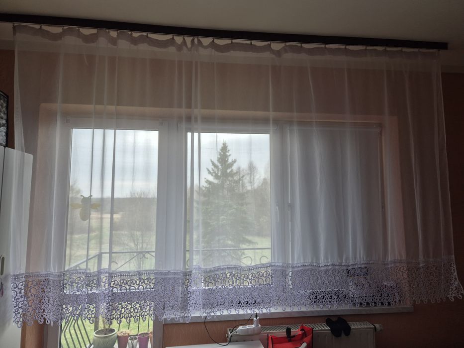 Firana śnieżnobiała gotowa woal z gipiurą jak nowa