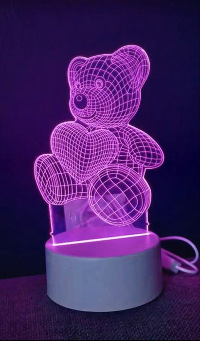 NOWA Lampka LED 3D Miś z sercem – prezent na Dzień Kobiet, nocna