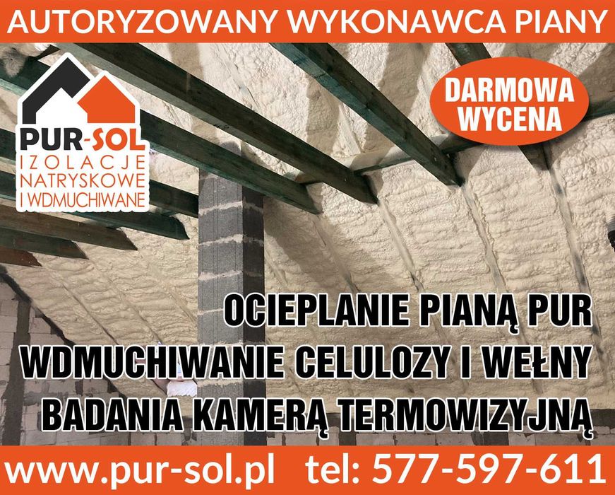 Ocieplanie piana PUR wdmuchiwanie wełny celulozy Docieplanie poddasza