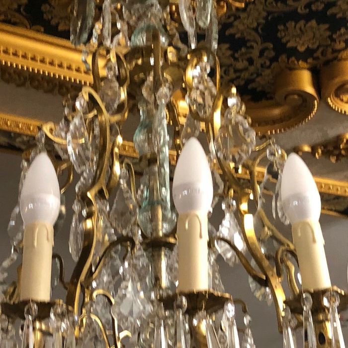 Pałacowy duży żyrandol JASNY BRĄZ + KRYSZTAŁ