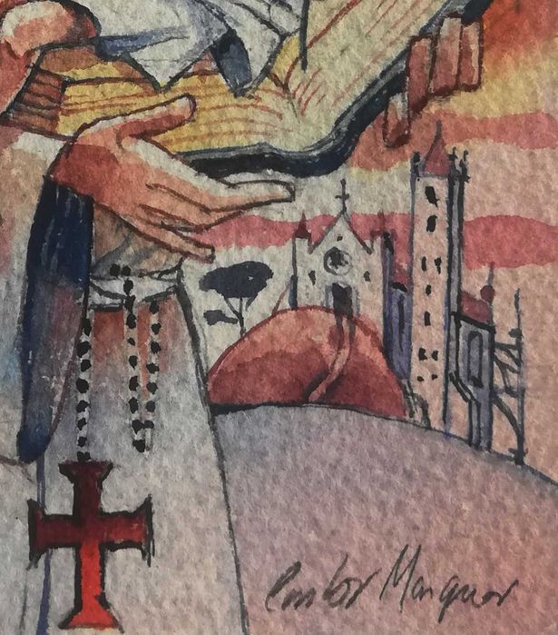 Aguarela. Santo António. Original de Carlos Marques