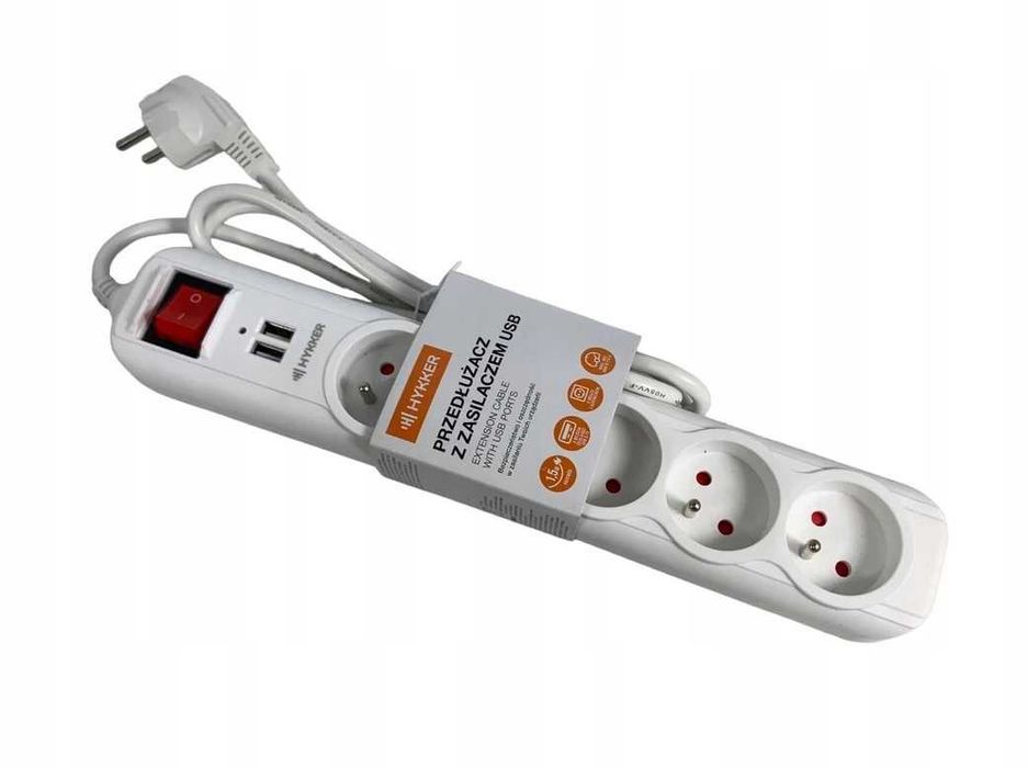 Przedłużacz z zasilaczem USB Hykker 1,5 m 5 gniazd z uziemieniem