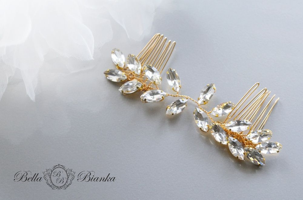 Kryształowy grzebyk ślubny do włosów MUNA wpinka ozdoba stroik kok