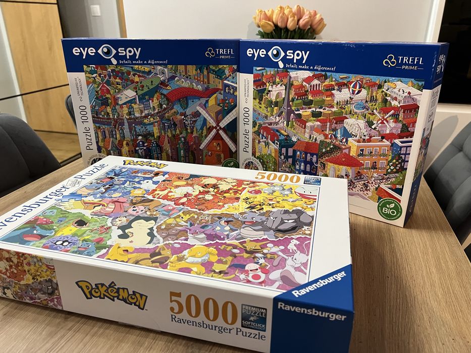 Puzzle x3 | Ravensburger 5000 Pokemon, Trefl 1000 Paris, Trefl 100 Amsterdam