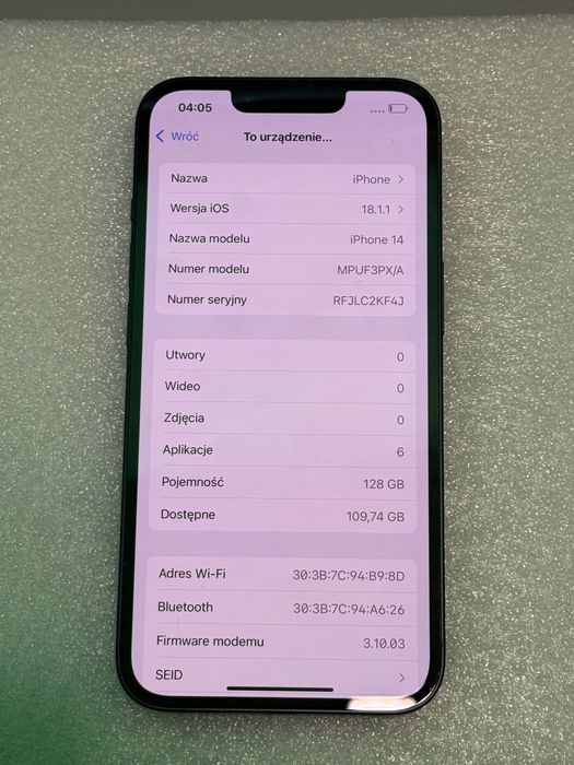 Apple iPhone 14 128GB Midnight | 100% baterii | Nieużywany | Bez blokad