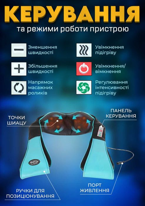 Універсальний масажер Moltis Shiatsu, авто/дім, сумка в комплекті