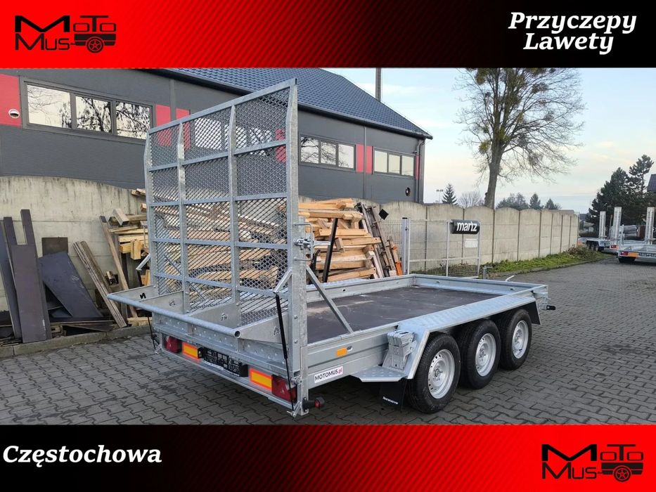 Niewiadów Przyczepa do przewozu sprzętu budowlanego Niewiadów K4035 400x190cm  3500kg 3 osie pod koparke koparka walec MOTOMUS  Przyczepa do przewozu sprzętu budowlanego Niewiadów K4035 400x190cm