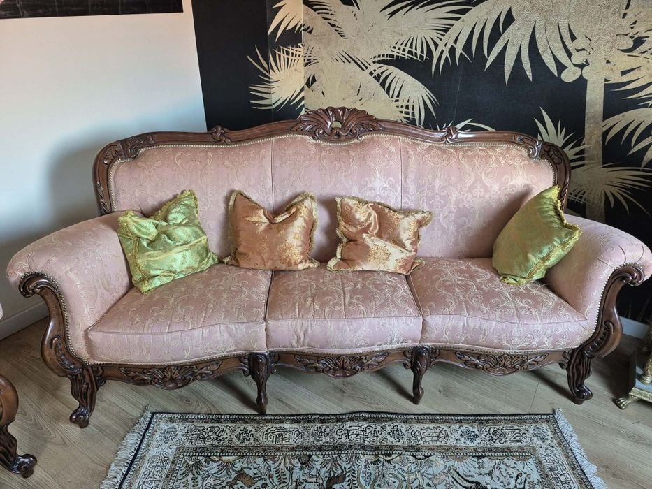 Sofa barokowa chippendale + 2 fotele – komplet w stylu ludwikowskim