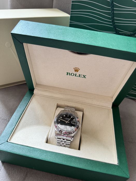 Годинник Rolex, чорний з камінцями, ідеальний подарунок