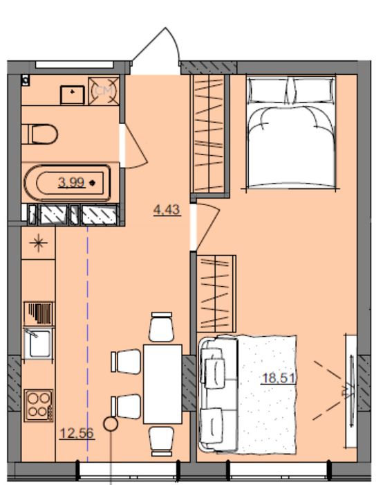 1-комнатная квартира по адресу (площадь 39,5 м²) - Atlanta.ua - фото 3