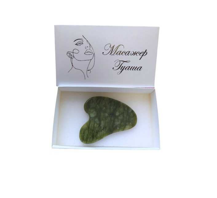 Скребок гуаша нефритовий у формі галочки / масажер гуаша