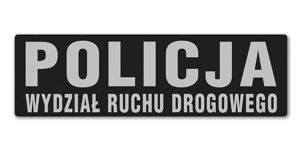 Emblemat POLICJA WYDZIAŁ RUCHU DROGOWEGO odblaskowy na rzepie 13 x 5 c