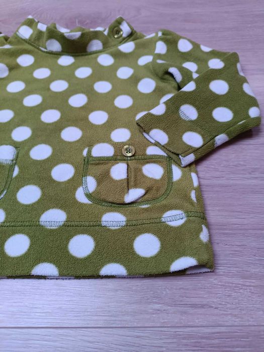 Bluza długi rękaw oliwkowy polar białe grochy półgolf 'M&S' 104