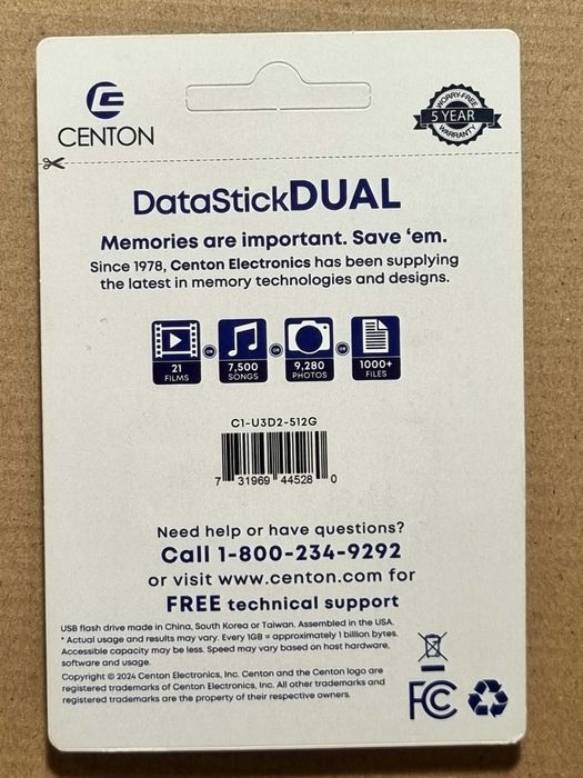 Флешка 512GB Centon DataStick Dual USB-C + USB-A (Original USA) Новая