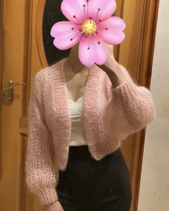Рожевий кардиган в‘язаний кардиган павутинка хмаринка мохер мохеровий