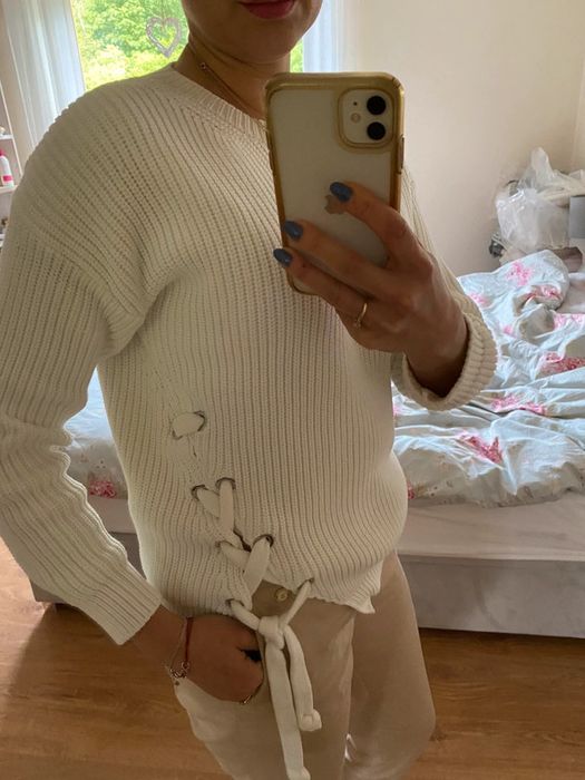 Max mara weekend bialy sweter dzianina wiazany pleciony swetr s 36