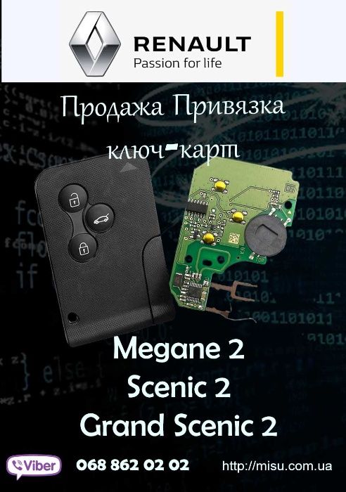 Ключ карта Renault Megane 2 Scenic 2. Привязка ключ карты Megane Sceni