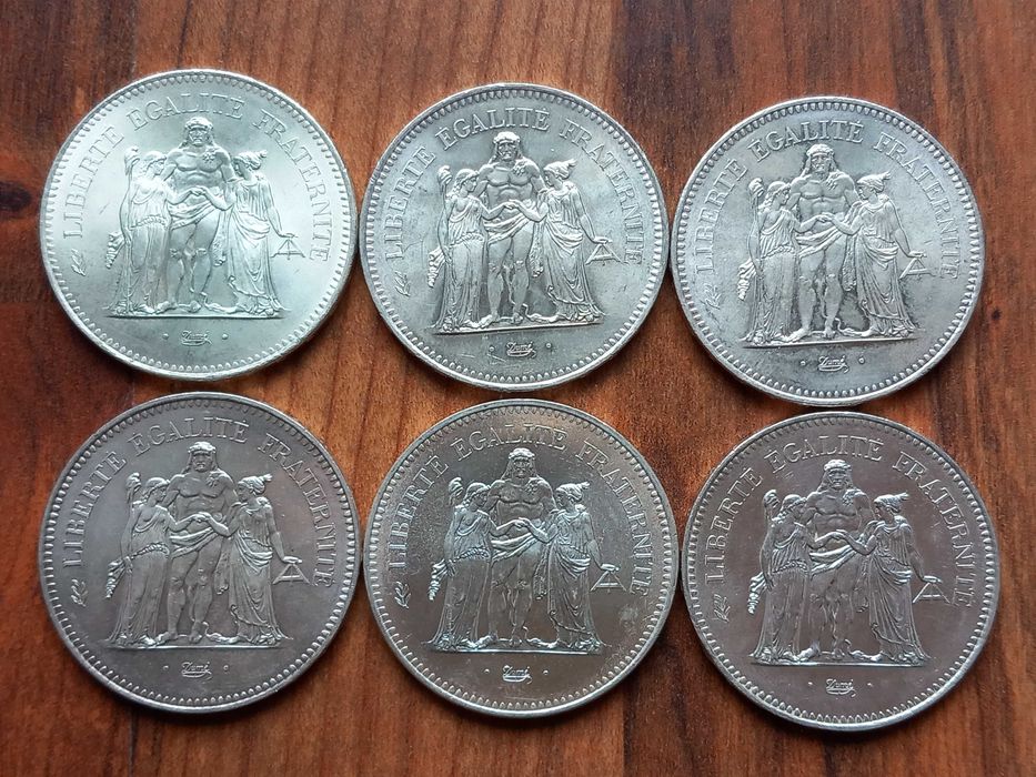 6 Moedas de 50 Francos França em prata