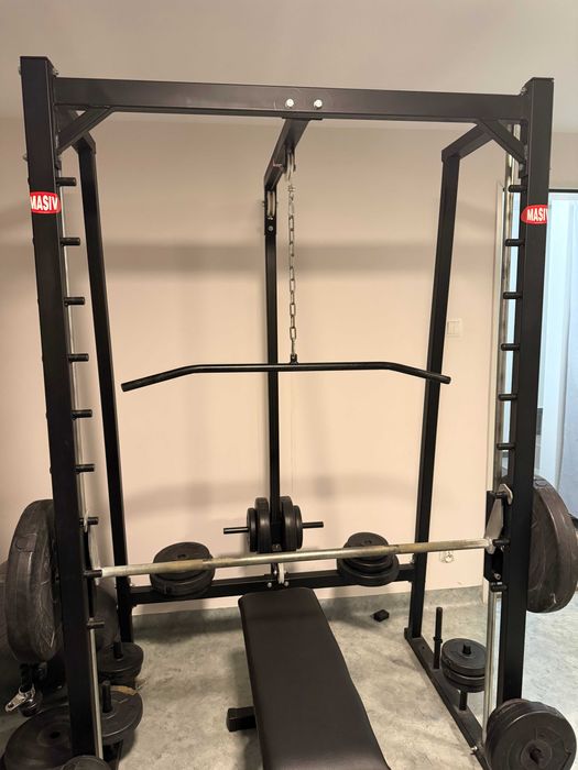 Kompletna domowa siłownia Suwnica smitha+wyciąg+zestaw obciążeń