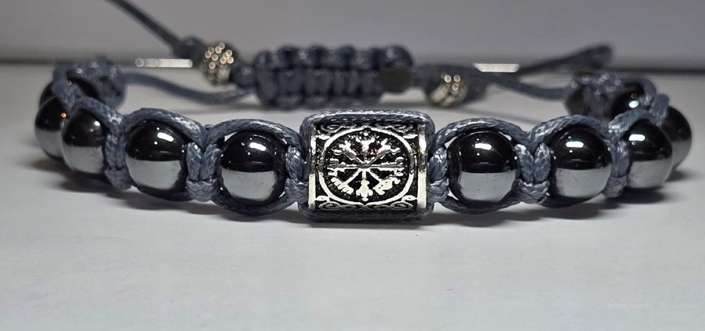 Bransoletka kamień 10 mm Hematyt runa Vegvisir Wikingów