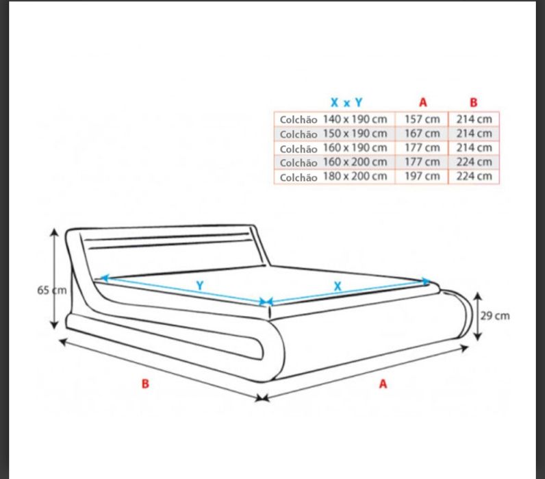 Cama de casal com led, completa