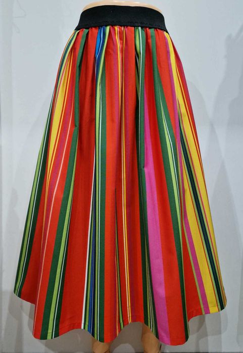 Spódnica pasiak czerwony, XL(42), mocno rozkloszowana