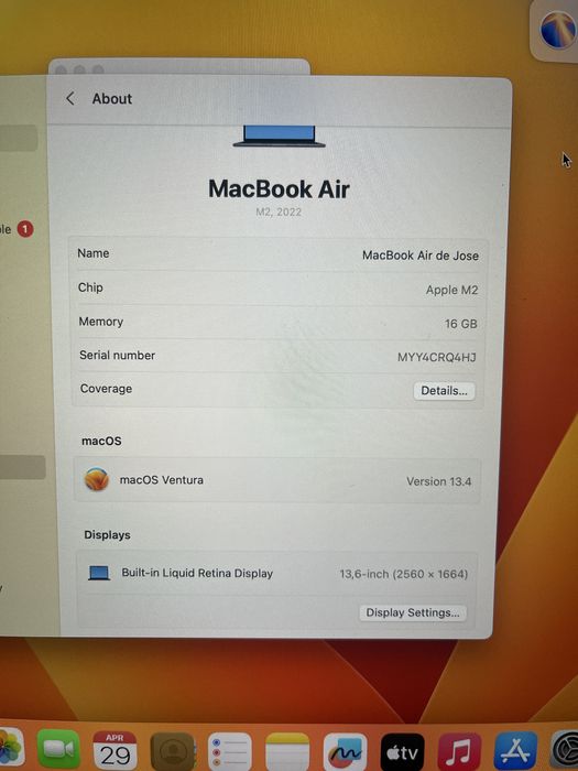 MacBook Air 13’ | 2022 | M2 da Apple | 16GB | 256GB64354207303171123