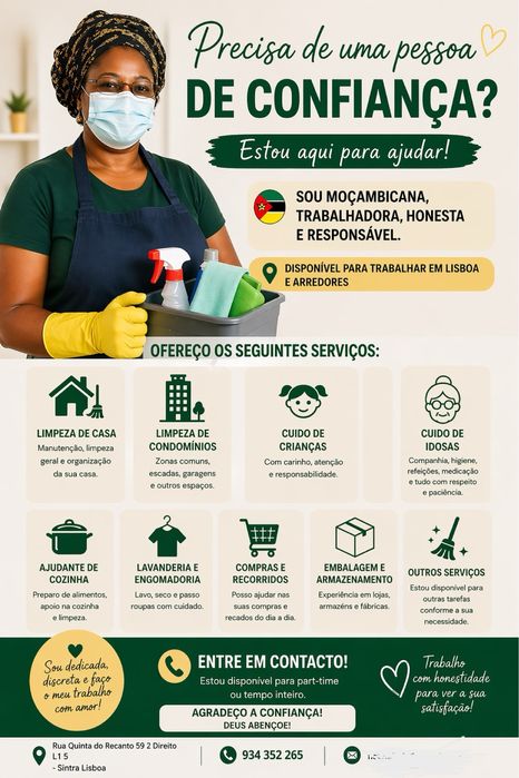 Presto serviços de limpeza e cuidados