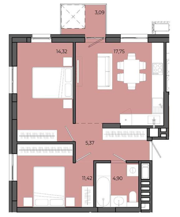 2-rooms apartment apartment by the address st. Grushevskogo (area 56,9 m²) - Atlanta.ua - photo 4