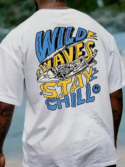 T-shirt męski oversize biały z nadrukiem na lato SHEIN 4XL