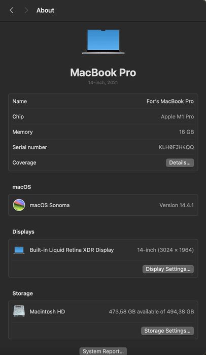Macbook M1 Pro 14* Stan jak nowy