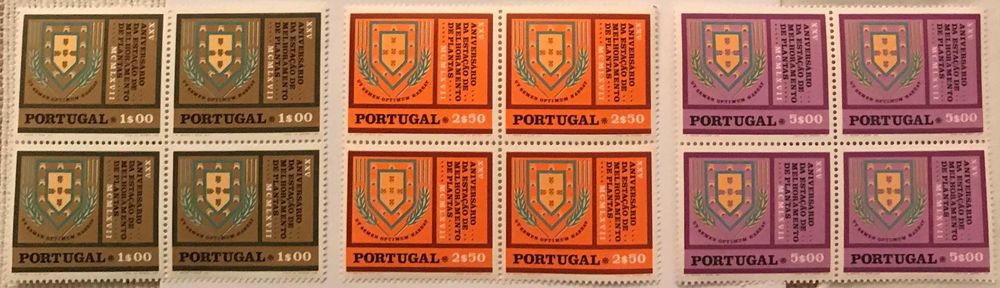 Série de 3 quadras de selos - 25. aniv. Est. Melhoramento Plantas-1970