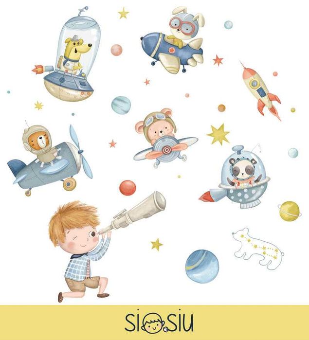 Naklejki na ścianę pieski w kosmosie