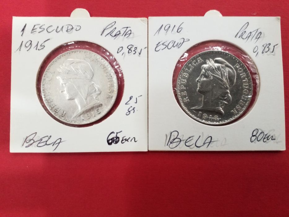 Moedas antigas portuguesas em prata.