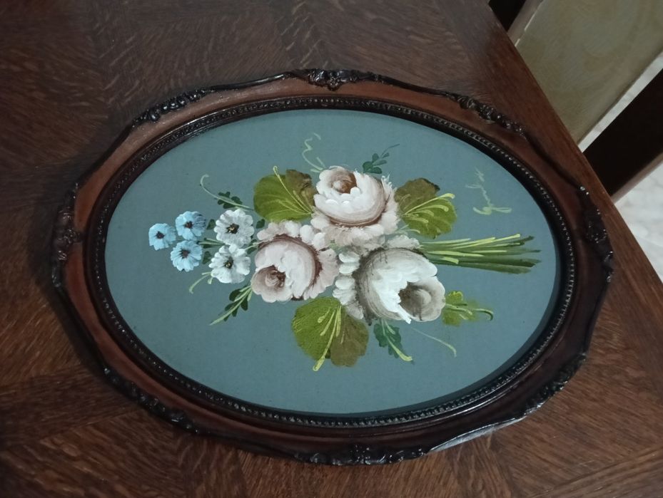 Tabuleiro antigo com pintura original e única de autor