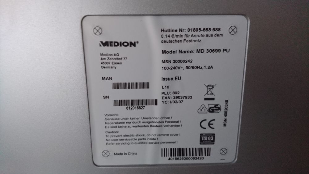 Monitor Medion-model MD 30699 PU