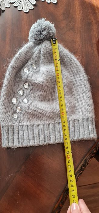 Czapka szara kamienie cyrkonia