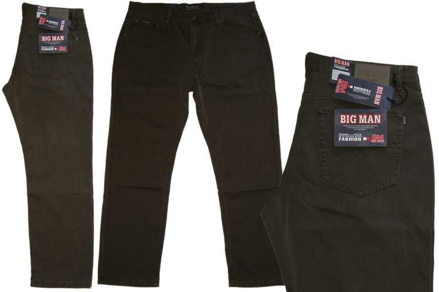 SPODNIE męskie ze STRECZem W43 L32 pas 110-114 cm BM KHAKI duże